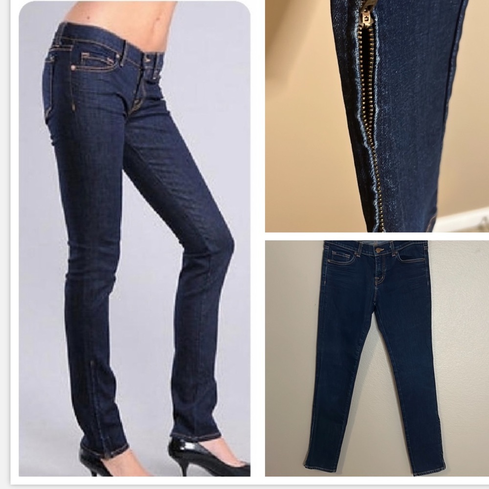J Brand The Deal Zipper Skinny Ink Jeans with  Side Zippers on Calf